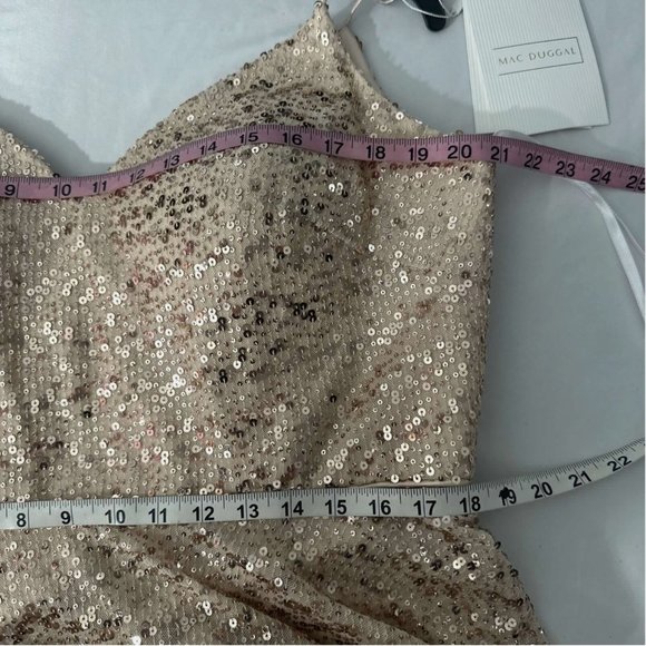 NWT $458 Mac Duggal [ PLUS 14W ]‎ Spaghetti Straps Sequin Gown in Champagne - Picture 3 of 15